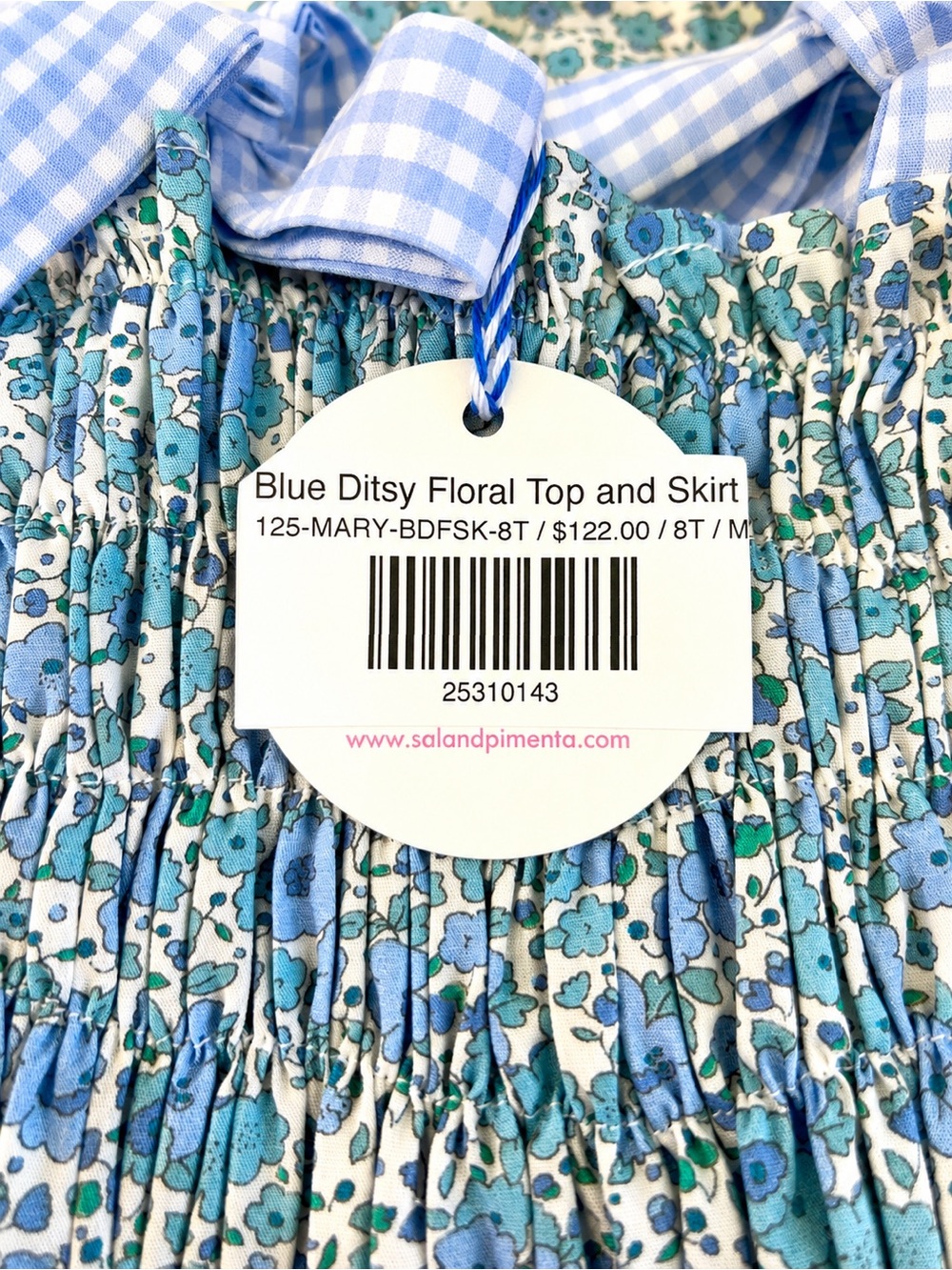 Sal & Pimenta Maryland Blue Ditsy Floral Smocked Top Skirt Set NWT Girls 8T - Picture 5 of 5